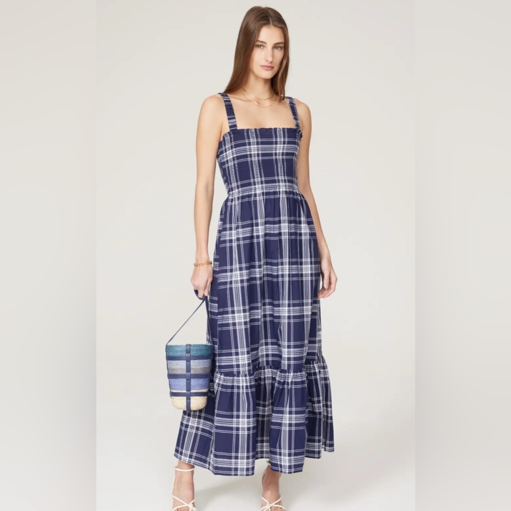 Hill House Cottagecore Picnic Summer Plaid Anjuli Smocked Nap Maxi Dress NWT